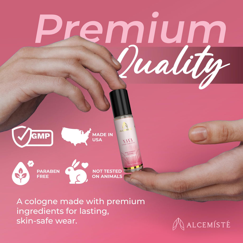 ALCEMÍSTÉ Concentrated Pheromones Perfumes For Women - Premium Enhanced Scents Feromonas Perfume Oil Cologne - Travel Size, Rollerball with Sweet, Floral, Feminine Scent 0.34 oz (10 mL)