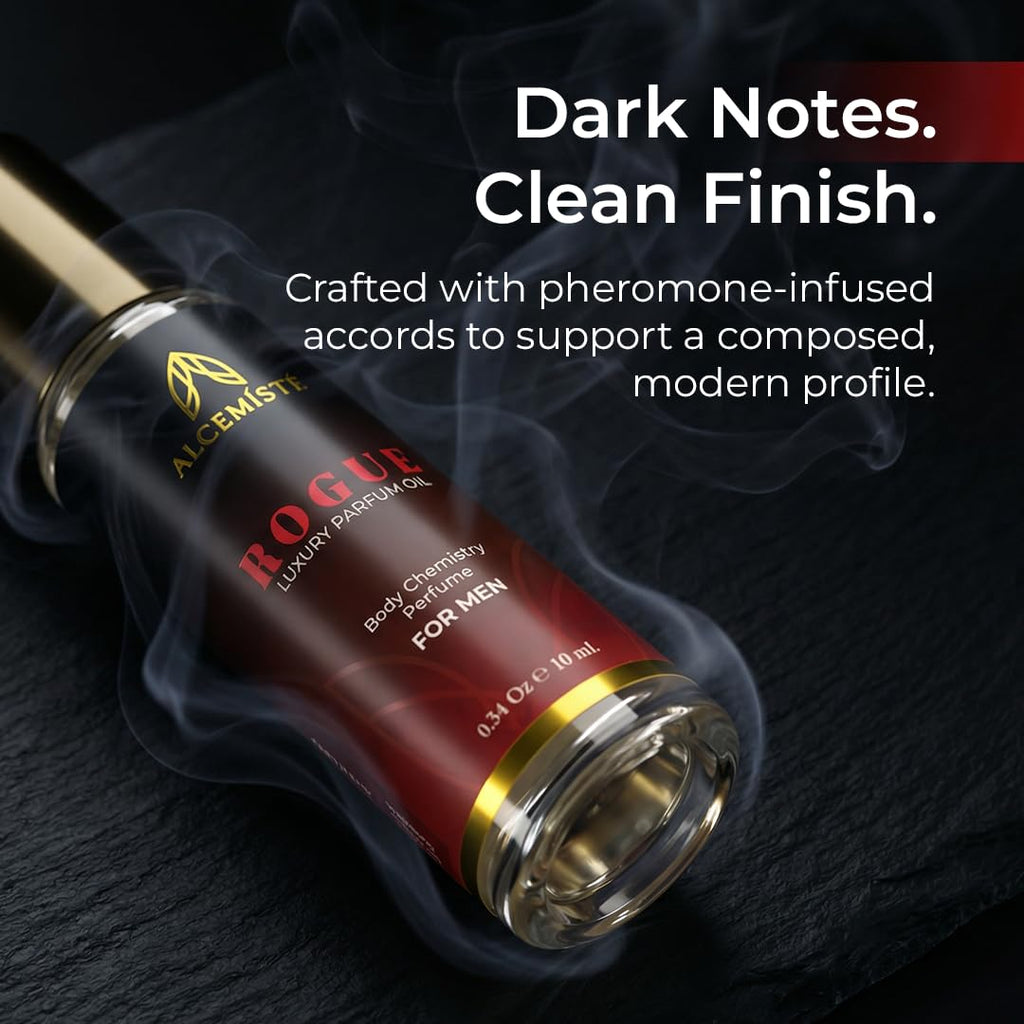 ALCEMÍSTÉ Rouge Pheromones Cologne for Men – Concentrated Pheromones Perfume For Men - Body Chemistry Fragrance For Him - Bold, Raw, Refined Scent - Travel Size, Rollerball Formula - 0.34 oz (10 mL)